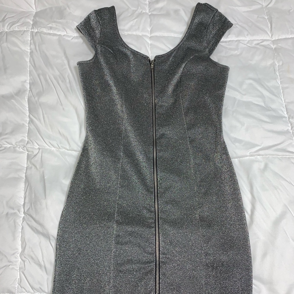 Silver Sparkle Zip Short Dress